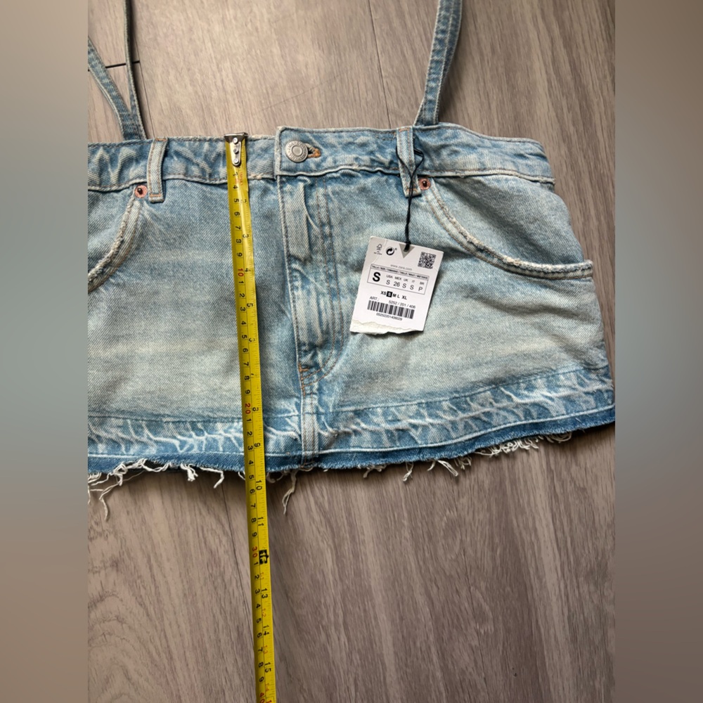 ZARA Skirt Effect Crop Denim Spaghetti Straps Jean Tank Top Small NWT - Picture 6 of 8
